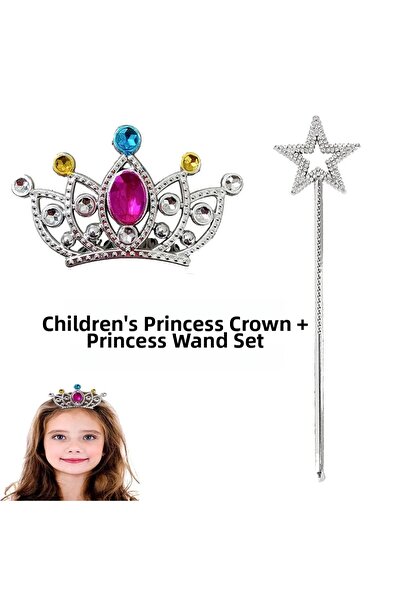 magicool Scalloped Princess Crown and Princess Star Scepter Set for Kids Silver