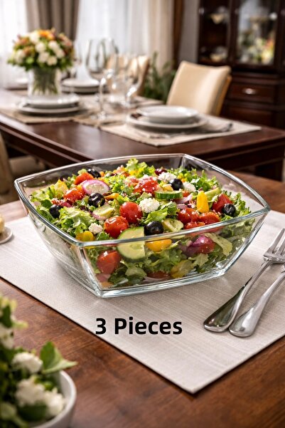 DİBA AVM 3 قطع وعاء مربع خدمة وعاء كبير الحجم سلطة خدمة خلط وعاء 24 سم × 24 س...