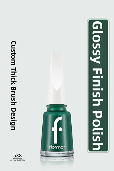 Flormar High Pigmented Shiny Finish Nail Polish - Nail Enamel -538 Always Gre...