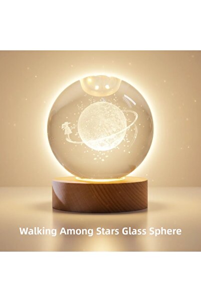 Fırsatkolik Decorative Globe Girl Figure Design with Yellow Light and Wooden ...