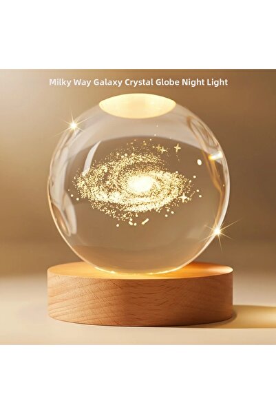 Fırsatkolik 3D Crystal Galaxy Globe Decorative Lamp with Daylight Led and Woo...