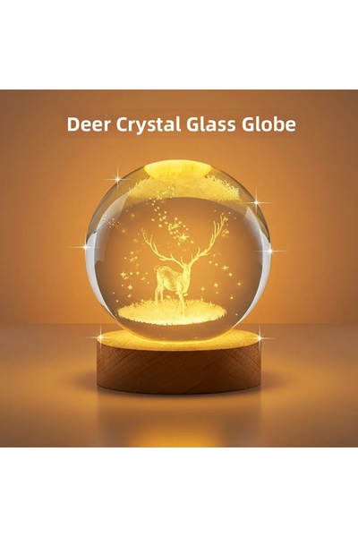 Fırsatkolik مصباح غرفة كريستالي ثلاثي الأبعاد بنمط الغزلان مع قاعدة خشبية مضي...