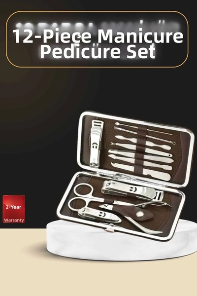 Fırsatkolik مجموعة مانيكير وباديكير مكونة من 12 قطعة، حقيبة جلدية خاصة للعناي...
