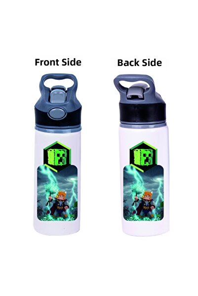DKDZ SHOP Printed Metal Water Bottle with Straw 650ml.