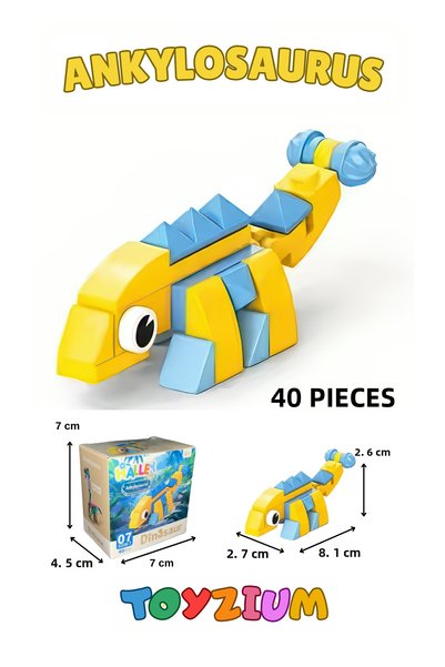 Shem Ankylosaurus Dinosaur Building Block Toy (40 Pieces) – Mini Dinosaur Model Building Set