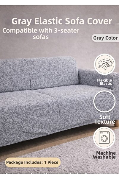 Faiend غطاء أريكة مطاطي منقوش باللون الرمادي مكون من 3 مقاعد - غطاء مقعد