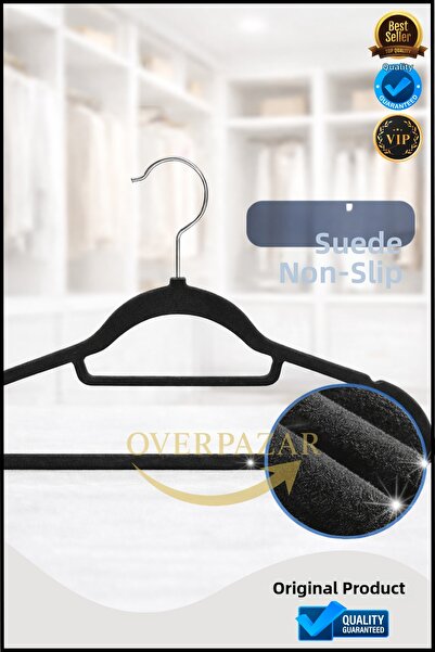 Overbazaar شماعة ملابس مخملية مضادة للانزلاق - تصميم نحيف، خطاف معدني متين