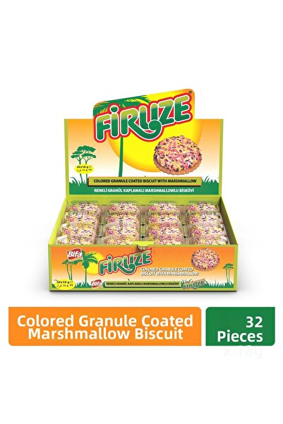 Bifa بسكويت مارشميلو مغطى بحبيبات ملونة باللون الفيروزي 18 جرام × 32 قطعة