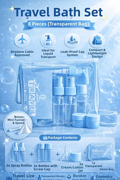 Single 8-Piece Travel Care and Cosmetic Kit Organizer Airplane Car Cabin Comp...