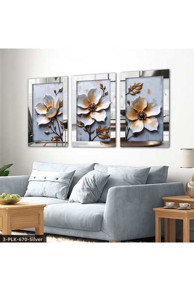 Evinemoda Aspect texturat Floare albă 3 piese Masă cu oglindă din plexiglas a...