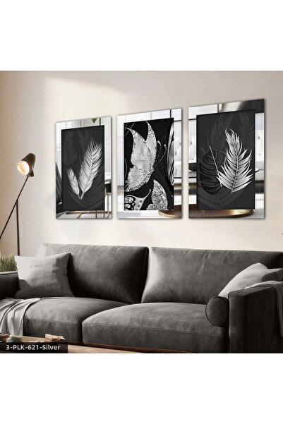 Evinemoda Сребърна рамка с огледална картина от плексиглас, 3 части, сребърно...