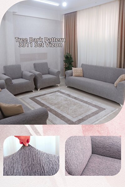 Uy Style Jakarli, Rubberized Sofa Cover, Stain-Resistant, 3+3+1+1 Set (Tree B...