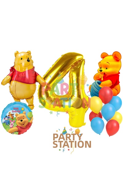 Parti Station مجموعة بالونات عيد ميلاد ويني ذا بوه لعمر 4 سنوات - مجموعة بالو...