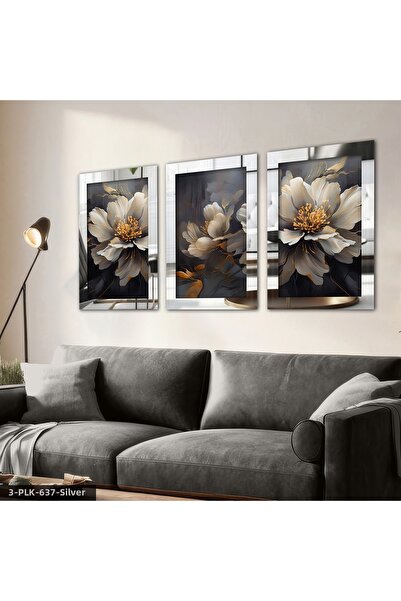 Evinemoda Цветя Артистичен дизайн 3 части плексигласова огледална рамка картина