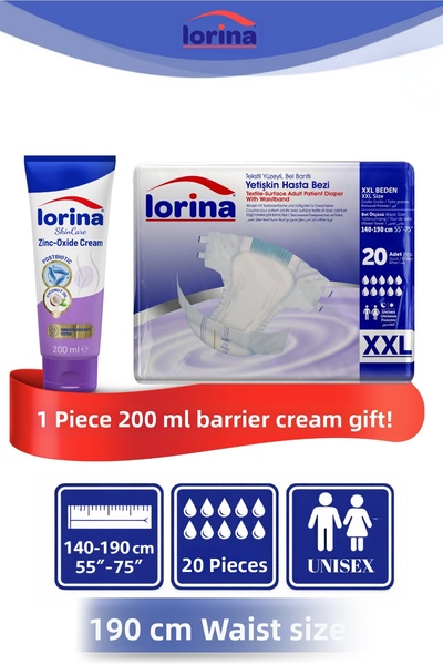 LORİNA حفاضات طبية مقاس XXLarge 20 قطعة - 200 مل كريم حاجز مع هدية