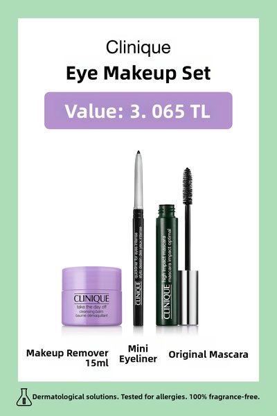 Clinique Göz Makyajı Seti | Orijinal Boy Maskara, Mini creion de ochi, Balsam...