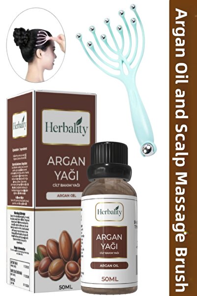 herbalıty زيت الأرغان ومشط تدليك فروة الرأس