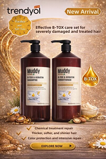 Muddy 1000 ml B-tox&Keratın Shampoo - Conditioner Cream Repairing for Extreme...