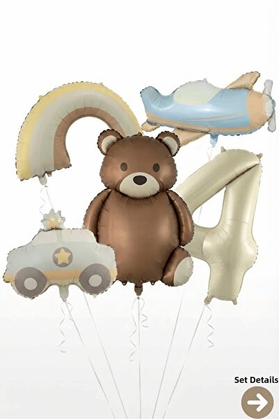 Bunloon مجموعة بالونات من رقائق الفويل بتصميم طائرة تيدي بير بعمر 4 سنوات وقو...