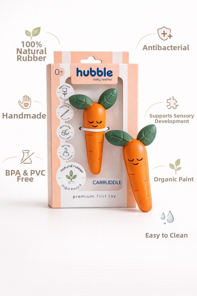 Hubble عضاضة ولعبة للأطفال - عضاضة على شكل جزرة (مطاط طبيعي 100%)