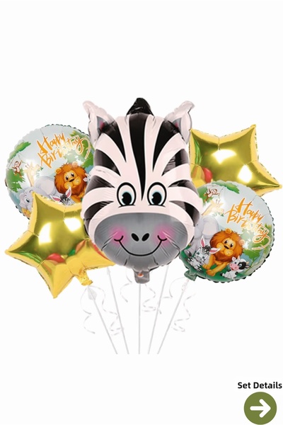 Bunloon مجموعة بالونات رقائقية على شكل نجمة ذهبية برأس حمار وحشي بتصميم سفاري