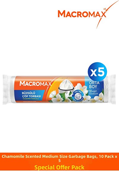 MACROMAX Drawstring Garbage Bag Medium Size Jasmine Scented 10Pcs X5