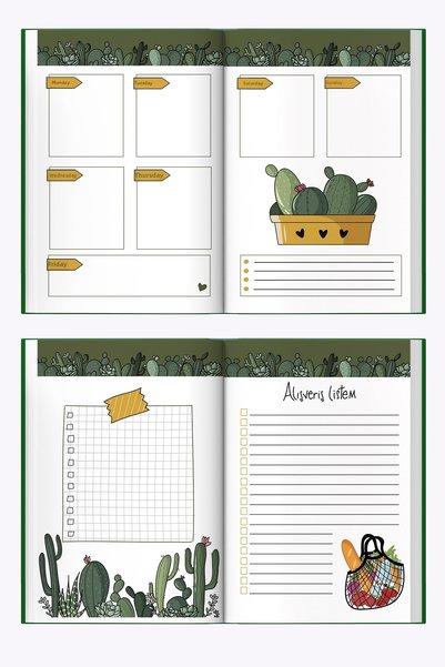 Meli Melek Agendă atemporală verde cactus Melimelek (cu autocolante)