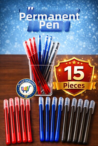 nistabolje 15 قلم حبر جاف مكتبي (5 أزرق، 5 أحمر، 5 أسود)