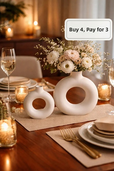 ZURİ DESİGN Decorative Round Concrete Bohemian 2-Piece Vase Set