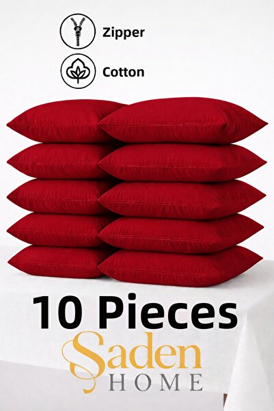 SADEN HOME 10 Pieces Cotton Cream Pillowcases with Zipper, Red Pillowcase Set...