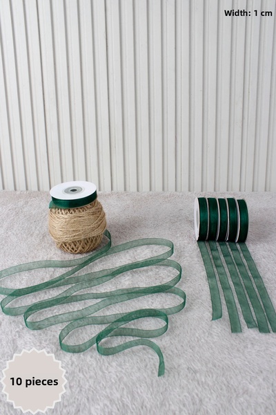 Mortex 10 Pieces of Emerald Green Organza Tulle Ribbon 1 cm 22 Mt - Bundle, W...