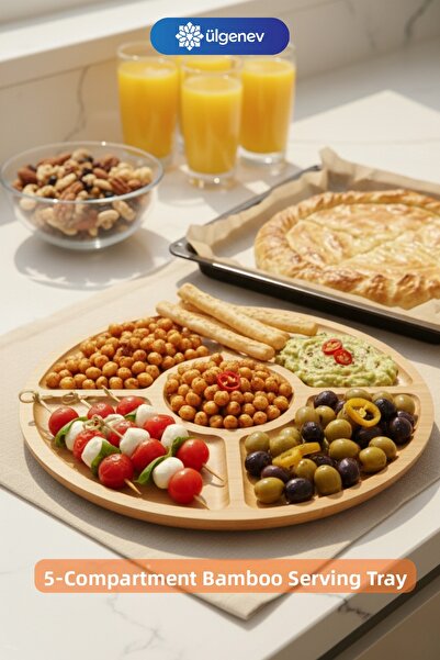 Ülgenev Luxury 5-Compartment Bamboo Breakfast and Snack Presentation Plate - ...