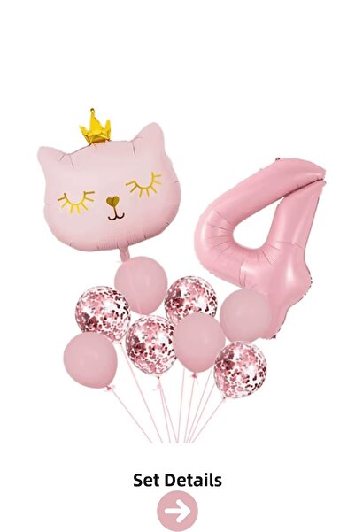 Bunloon 4 Year Old Retro Pink Cat Confetti Themed Balloon Set Decoration