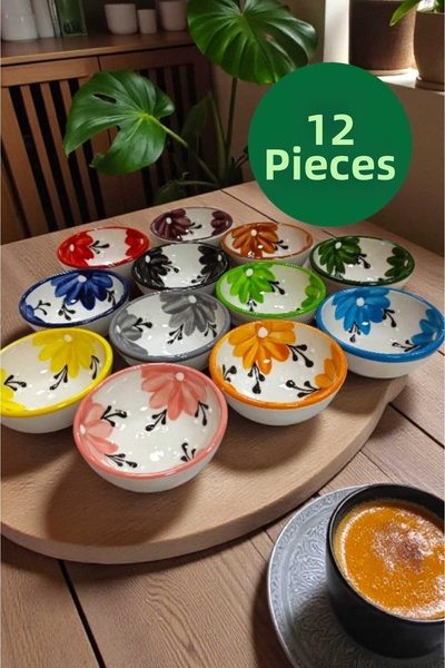 Salizera 12 Pieces of Handmade Ceramic Bowls with Floral Motifs - Snack Bowl,...