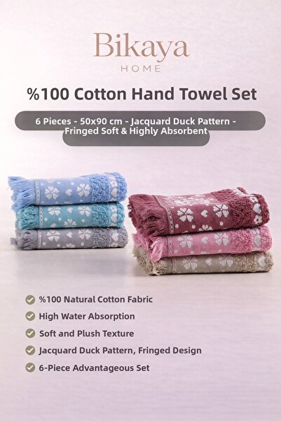 Bikaya Home Jacquard Fringed Colorful Hand Towel Set |   6 Pieces |   50X90 c...