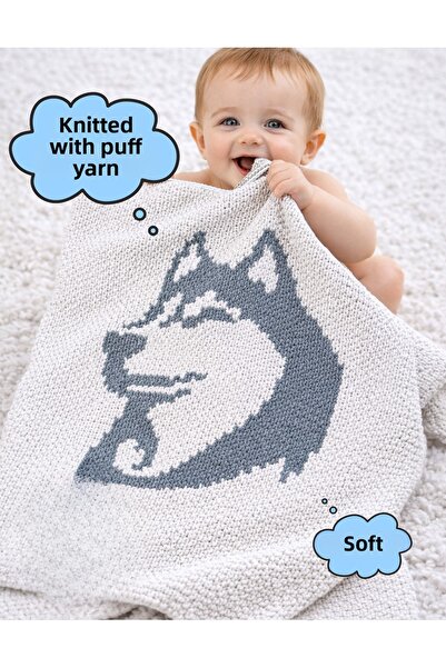 lupi Wolf Themed Puffy Baby Blanket Hand Knitted