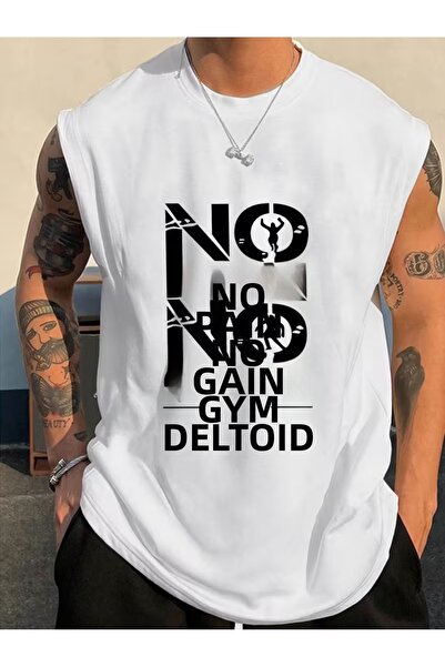 bellanova Men's White Original Printed Oversize Cut Cotton Crew Neck Undershirt