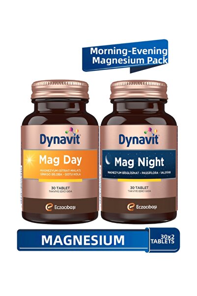 Dynavit ماغ داي وماغ نايت 30 قرص × 2 - حزمة المغنيسيوم للصباح والمساء - مغنيس...
