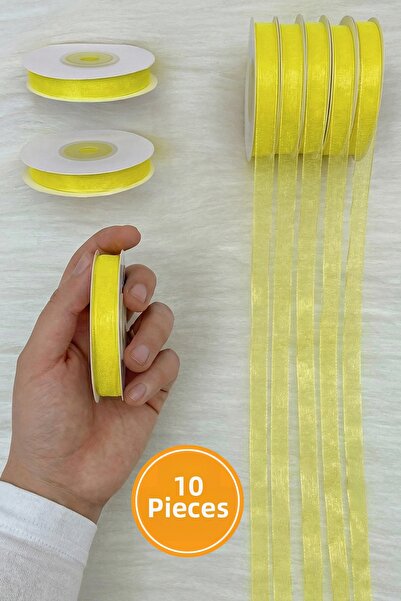 ZEYMERADE 10 Pieces of Organza Tulle Ribbon Yellow 1 cm 22 Meters, Bundle, En...