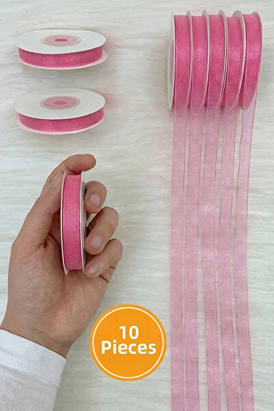 ZEYMERADE 10 قطع من شريط الأورجانزا التول الوردي 1 سم 22 متر، للحزم، الخطوبة،...