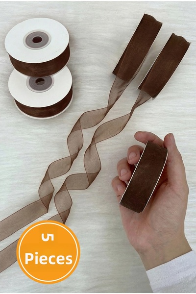 ZEYMERADE 5 قطع من شريط الأورجانزا باللون البني الحار 2 سم 22 متر، للحزم، وال...