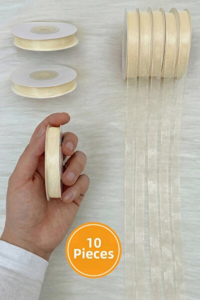 ZEYMERADE 10 bucăți panglică din organza, crem, 1 cm, 22 m, pachet, logodnă, ...