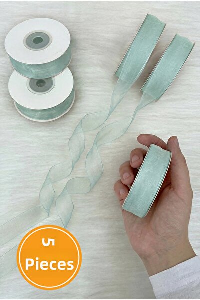 ZEYMERADE 5 Pieces of Organza Tulle Ribbon Water Green 2cm 22Mt, Bundle, Enga...
