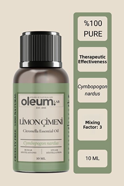 Oleum Lab زيت عشبة الليمون العطري 10 مل، نقي 100% وفعال علاجيًا (طارد طبيعي ل...