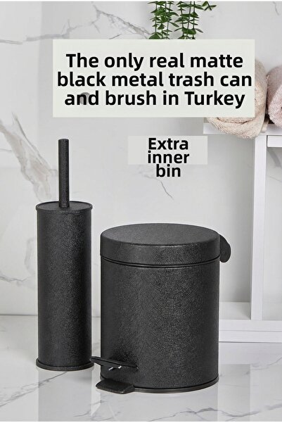 ORSA HOME Metal 3 Lt. Matte Black Trash Can and Toilet Brush Set 101