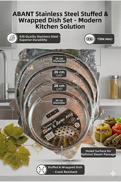 Abant Stainless Steel Set of 4 Pizza Tray 24-28-32-36 cm