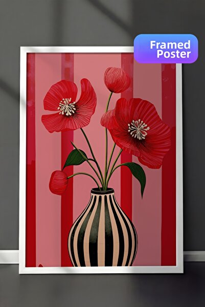 Zestia Tablou cu ramă albă, Mărară pe fundal roșu, Poster decorativ pentru li...