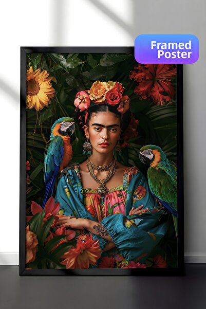 Zestia Tablou cu ramă neagră, Portret Frida Kahlo, Poster decorativ pentru li...