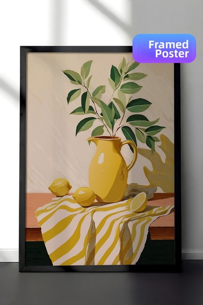 Zestia Black Framed Painting, Still Life Painting with Yellow Lemons, Kitchen...