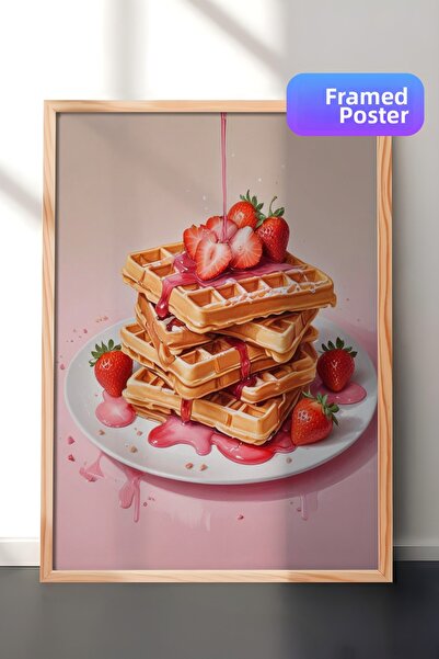Zestia Картина с дървена рамка, илюстрация на кремообразен десерт, постер за ...